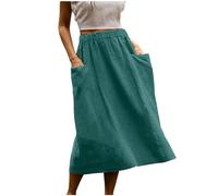 Gonna midi da donna in cotone e lino, gonne estive casual elastiche a vita alta con tasche, i miei ordini Offerte di oggi 2025 Saldi Liquidazione sotto il ginocchio Gonne da donna, blu cielo, L