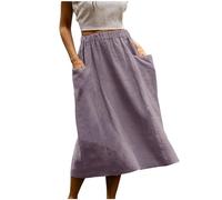 Gonna midi da donna in cotone e lino, gonne estive casual elastiche a vita alta con tasche, i miei ordini Offerte di oggi 2025 Saldi Liquidazione sotto il ginocchio Gonne da donna, Viola, M