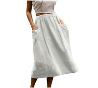Gonna midi da donna in cotone e lino, gonne estive casual elastiche a vita alta con tasche, i miei ordini Offerte di oggi 2025 Saldi Liquidazione sotto il ginocchio Gonne da donna, bianco, L