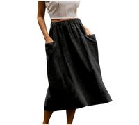 Gonna midi da donna in cotone e lino, gonne estive casual elastiche a vita alta con tasche, i miei ordini Offerte di oggi 2025 Saldi Liquidazione sotto il ginocchio Gonne da donna, Nero , XL