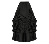 Gonna midi da donna in pizzo steampunk minigonna retrò con bordo volant vintage gotico Lolita rock medievale stringhe gonna di carnevale per Halloween costumi feste, B nero, L