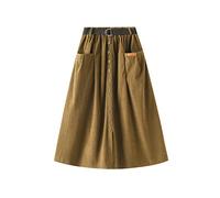 Gonna Midi Da Donna In Velluto A Coste Giallo Senape, Gonna Cargo Con Tasca Abbottonata Vintage Con Cintura Elastica A Vita Alta Gonna A Trapezio Gonna Lunga Casual Calda Invernale Per Ragazze E Don