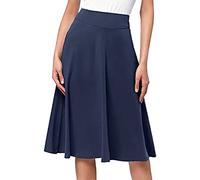 Gonna midi da donna UK Gonne atletiche semplici e comode di base tinta unita una linea svasata al ginocchio gonna gonna da donna lunga elegante tinta unita abiti corti plissettati