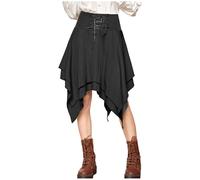 Gonna Midi Donna con Orlo Irregolare, Gonna Plissettata con Coulisse Casual Gonne A Vita Alta Slim Fit Semplice Gonne Gotico Vintage Leggera Confortevole per Halloween Carnevale