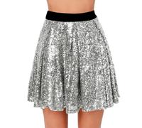 Gonna Midi Elegante con Paillettes e Vita Elasticizzata Plissettata per Eventi Festivi e Serate Speciali Donna Gonna - Paillettes A-Linea Minigonna Lucente Elasticizzata Calda Party Club (Silver, M)