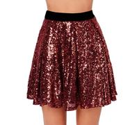 Gonna Midi Elegante con Paillettes e Vita Elasticizzata Plissettata per Eventi Festivi e Serate Speciali Donna Gonna - Paillettes A-Linea Minigonna Lucente Elasticizzata Calda Party Club Outfit (L)