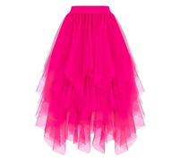 Gonna midi fluida a vita alta, elegante chiffon con linea ad A, orlo asimmetrico, perfetta per feste casual, occasioni rilassate nella vita quotidiana, rosa intenso, XL