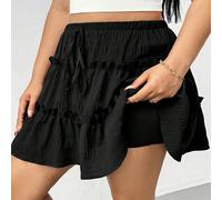Gonna midi nera arricciata casual e sportiva, comoda e versatile, adatta per la primavera/estate, abbinata a pantaloncini, fondo donna, pantaloni estivi, abbigliamento carino per taglie comode, gonne,
