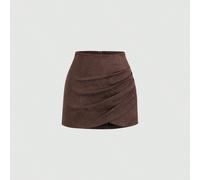 Gonna mini asimmetrica a vita alta con pieghe, elegante e vintage, in stile italiano Maillard, adatta per uso quotidiano o per andare al lavoro, autunno/inverno L,M,S,XSMorbido