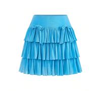 Gonna mini carina con balze e fiocco, blu, per donna, estiva, da spiaggia, vacanza, 1 pezzo SHEIN X LUNA B SHEIN X potenzia la creatività fornendo a stilisti, artisti e marchi un accesso senza precede