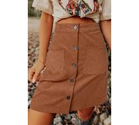 Gonna mini corta a portafoglio marrone a coste donna casual elegante 51150