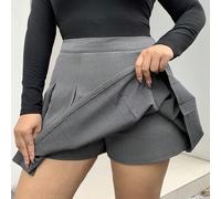 Gonna mini plissettata di colore grigio tinta unita, stile accademico autunnale, taglie comode Petite Plus 1XL,Petite Plus 2XL,Petite Plus 3XL,Petite Plus 4XLColore unicoTessuto intrecciato
