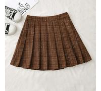 Gonna mini plissettata in velluto, marrone caffè, versatile e alla moda, adatta per il ritorno a scuola L,M,S,XLTessuto intrecciato