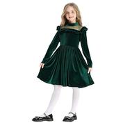 Gonna Natale Bambina - Abito da Festa a Maniche Lunghe per Ragazze con Orlo a Balze e Rete Abito da Concorso per spettacoli (Green 5-6 Years)