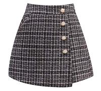 Gonna Nera Corta Pantaloncini Scozzesi di Tweed Moda Gonne Donna Autunno Inverno Pantaloncini di Lana Monopetto A Vita Alta Donna Casual Culottes-Grey_M