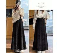 Gonna Nera Jacquard Velluto Vita Alta Lunga Elegante Look Chic Invernale CF60292