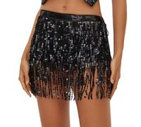 Gonna Paillettes con Nappe con Paillettes Nere per Ragazze Gonna Piume Nere Danza del Ventre Sciarpa alla Moda Gonna di Carnevale Danza del Ventre