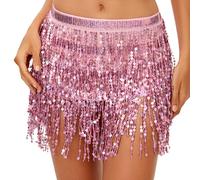 Gonna Paillettes con Nappe Rosa Donna Gonna con Sciarpa per Danza del Ventre Lucide Gonna con Nappa di Carnevale Costume di Danza del Ventre per Ragazze