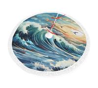 Gonna per albero di Capodanno, 76,2 cm, con nappa, in pizzo, su un lato, con stampa di gabbiano ondulato, adatta per decorazioni natalizie