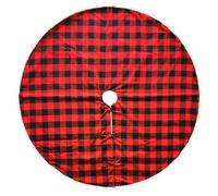 Gonna per albero di Natale a quadri da 122 cm, collare per albero di bufalo con finiture con pompon, copertura base per le vacanze in rosso e nero