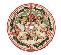 Gonna per albero di Natale con agrifoglio, scatola regalo di Natale in stile vintage con bastoncini di zucchero, decorazioni natalizie rosse sotto l'albero per le vacanze, per casa, ingresso, interni