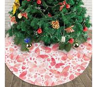 Gonna per albero di Natale con farfalle color corallo e, 48" rotonda, neve invernale, adatta per Natale, Halloween, decorazioni per feste.