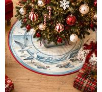 Gonna per albero di Natale con gabbiani ad acquerello e gabbiani, 122 cm | tema costiero, copertura base albero, opere d'arte ad acquerello, decorazione nautica, scena spiaggia, vita al mare