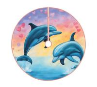 Gonna per albero di Natale con stampa di delfini innamorati, decorazione rustica per albero di Natale, decorazione per le vacanze e protezione del pavimento