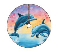 Gonna per albero di Natale con stampa di delfini innamorati, decorazione rustica per albero di Natale, decorazione per le vacanze e protezione del pavimento