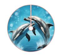 Gonna per albero di Natale con stampa di delfini innamorati, decorazione rustica per albero di Natale, decorazione per le vacanze e protezione del pavimento