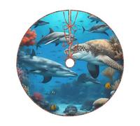 Gonna per albero di Natale con stampa di delfini, tartaruga marina, squalo, polipo, barriera corallina, decorazione per interni ed esterni