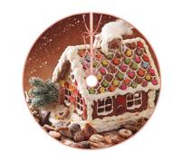 Gonna per albero di Natale con stampa di pan di zenzero come casa di villaggio, decorazione per le vacanze, adatta per la tradizionale casa di campagna per albero di Natale