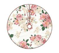 Gonna per albero di Natale con stampa di rose rosa con foglie, decorazione per le vacanze, adatta per il tradizionale tappetino dell'albero di Natale della fattoria
