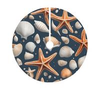 Gonna per albero di Natale con stampa di stelle marine e conchiglie, decorazione rustica per albero di Natale, decorazione per le vacanze e protezione del pavimento
