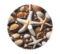 Gonna per albero di Natale con stampa di stelle marine e conchiglie, decorazione rustica per albero di Natale, decorazione per le vacanze e protezione del pavimento