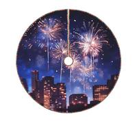 Gonna per albero di Natale con stampa fuochi d'artificio, copertura trapuntata colorata per albero di Natale, perfetta per alberi piccoli e grandi