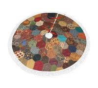 Gonna per albero di Natale con stampa patchwork in stile africano, 76/91/122 cm, decorazione per albero di Natale con bordi con nappe