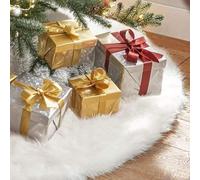 Gonna per albero di Natale da 120 cm - Gonna in pelliccia artificiale bianca soffice per decorazione albero di Natale, decorazione natalizia per feste e interni/esterni, Buon Natale, Gonna per albero 