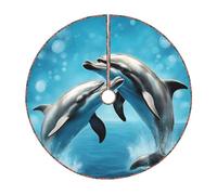 Gonna per albero di Natale rustica, con stampa delfini innamorati, perfetta per Natale, Halloween e feste di Capodanno