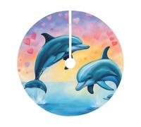 Gonna per albero di Natale rustica, con stampa delfini innamorati, perfetta per Natale, Halloween e feste di Capodanno