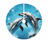 Gonna per albero di Natale rustica, con stampa delfini innamorati, perfetta per Natale, Halloween e feste di Capodanno