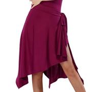 Gonna per Balli Latini OSRDFV con Fascia Avvolgente Stile Skater, Sciarpa, Asimmetrica, per Balli da Sala, Tango, Cha Cha, Gonna da Pratica (Rosso Vino, Taglia L)