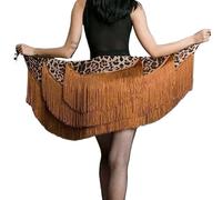 Gonna per danza del ventre con frange per danza del tango latino, rumba, tè, samba, sala da ballo, Marrone leopardo, Taglia Unica