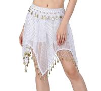Gonna per danza del ventre con paillettes, comoda da indossare, ideale per vari stili di danza ed eventi teatrali, comoda gonna per pancia in poliestere leggero, bianco, Taglia unica