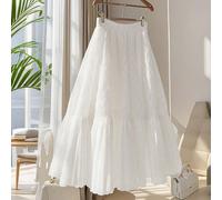 Gonna plissettata a-line in chiffon con patchwork, elegante e versatile, adatta per l'università e l'abbigliamento estivo boho, stile cottagecore, gonna bianca elegante per le donne L,M,S,XLColore uni