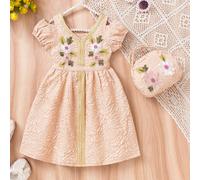 Gonna principessa con ricamo floreale in stile retrò per ragazze, Abito retrò con scollo a V e borsa per ragazze, Gonna nobile ed elegante per bambine | Un must-have per la fotografia genitore-figlio 