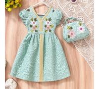 Gonna principessa con ricamo floreale stile retrò per giovani ragazze, Abito retrò con scollo a V e borsa a tracolla per giovani ragazze, Gonna nobile ed elegante per bambini | Un must have per fotogr