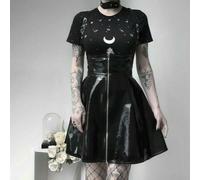 Gonna Punk Strappy In Finta Pelle Lucida Con Cerniera Abito PU Clubwear