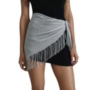 Gonna sarong scintillante accentata convertibile in scialle morbido poliestere con lacci regolabili per coprire il pareo elegante per la piscina, Filo d'argento bianco, Taglia unica