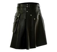 Gonna scozzese kilt da uomo, gonna classica in pelle PU, con tasche, costume corto, casual, da uomo, per cosplay, steampunk, gonna medievale, gotica, Nero , XXXXL